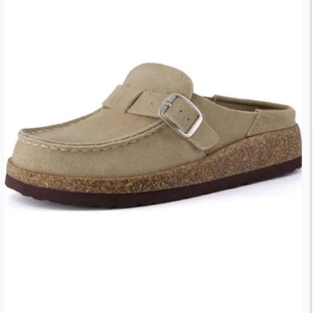 Classic Beige Suede Slip-On Mule with Buckle